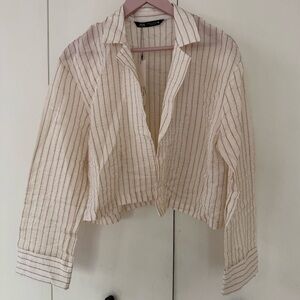 Zara cream Striped Women's Button-up Blouse